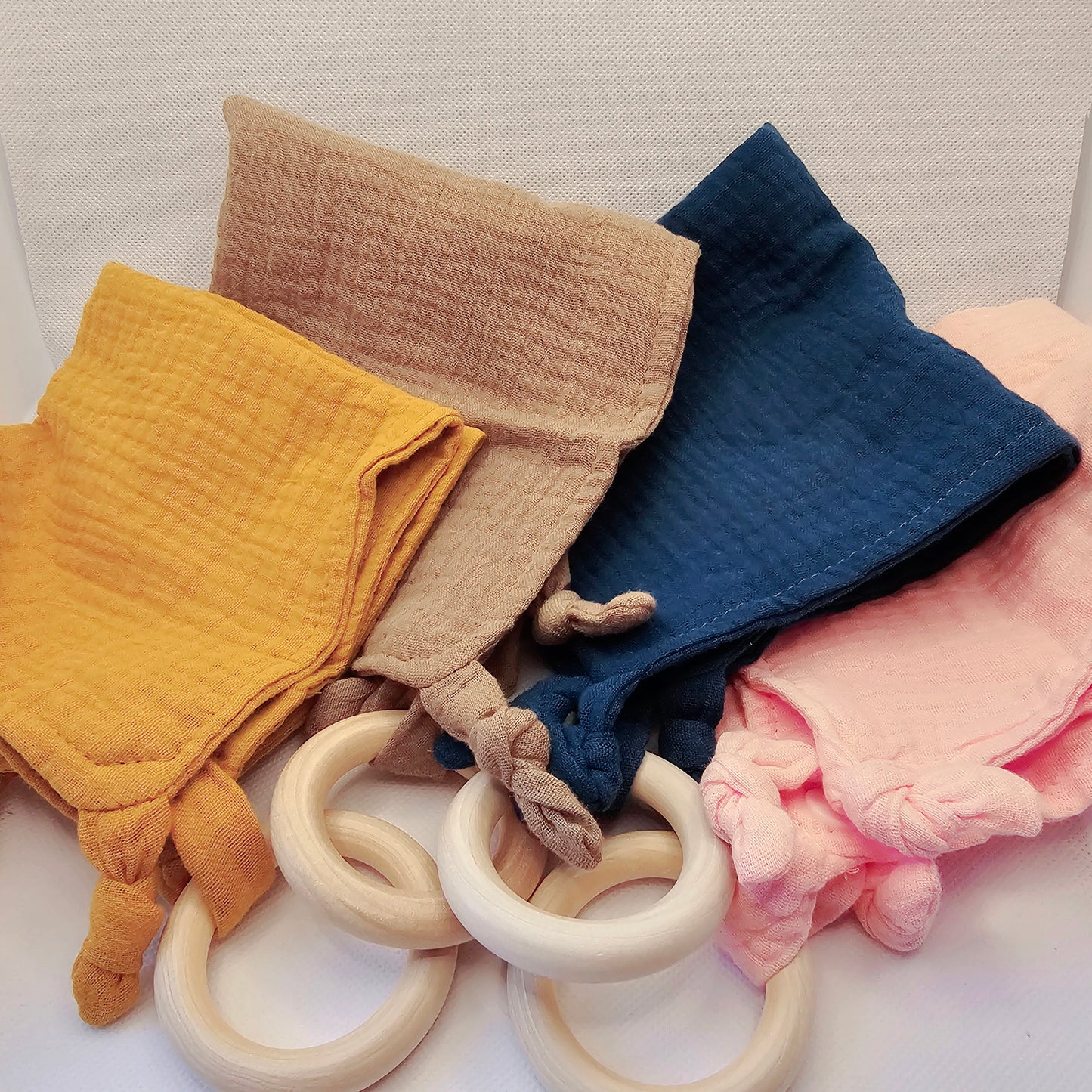 Wooden Teething Ring with Muslin Burp Cloth